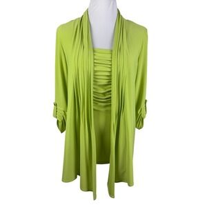 Piccadilly Fashions 2 Piece Tank Top Cardigan Set Lime Green Women's Small